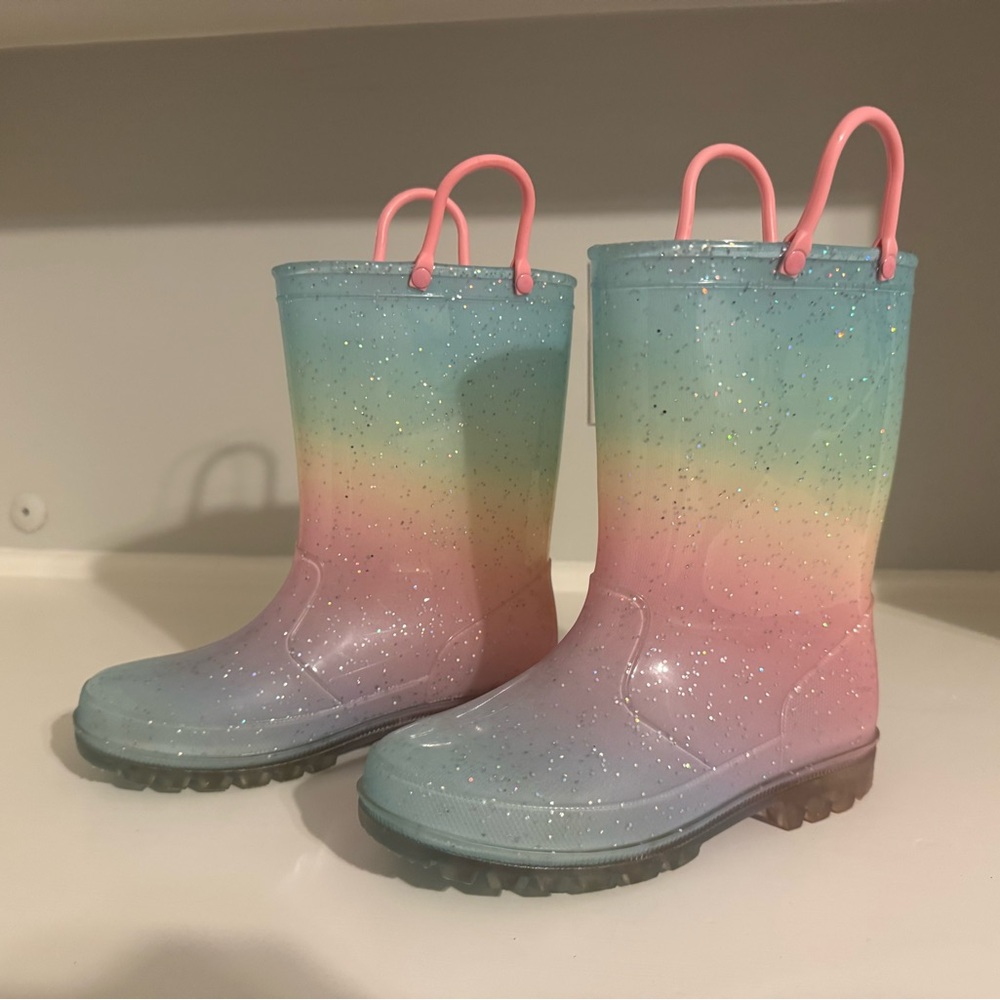 Sparkly Rainbow Rain Boots - girls size 1